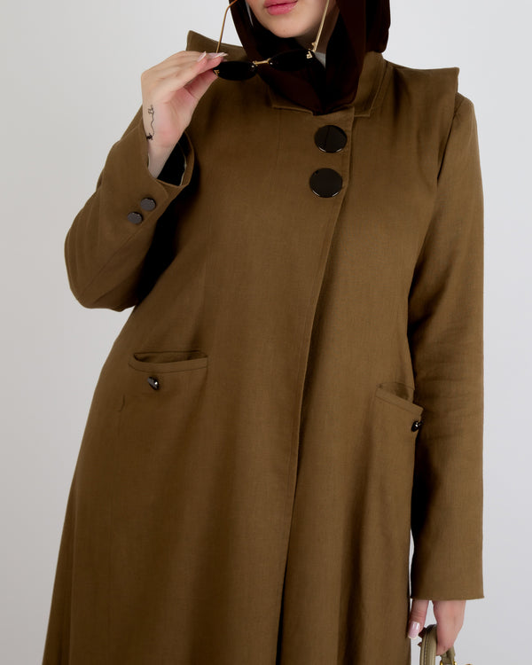 SR-JU25BCO-NCE026 OLIVE LINEN COAT